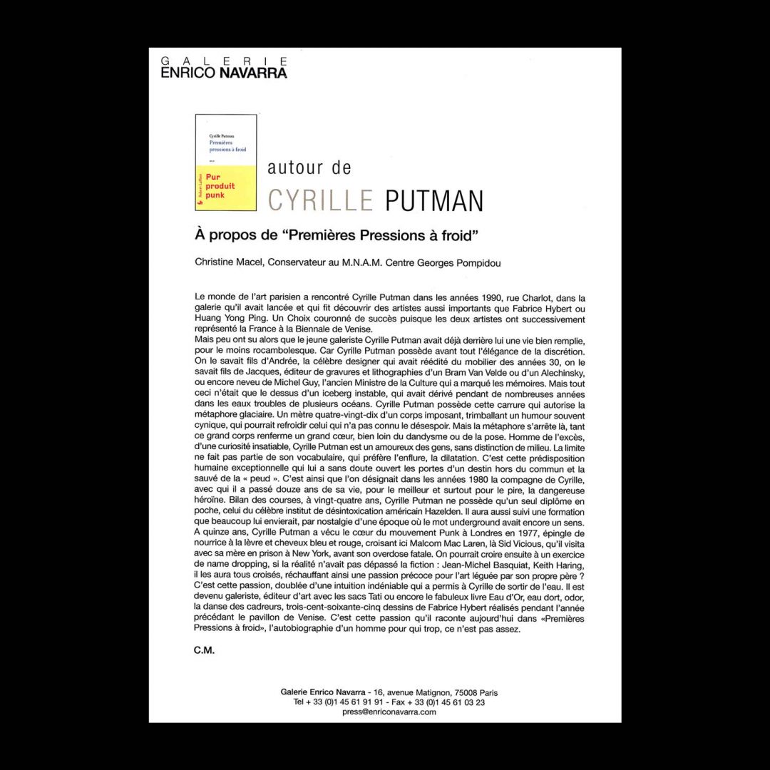 Biographie de Cyrille Putman Galerie d'art contemporain en ligne